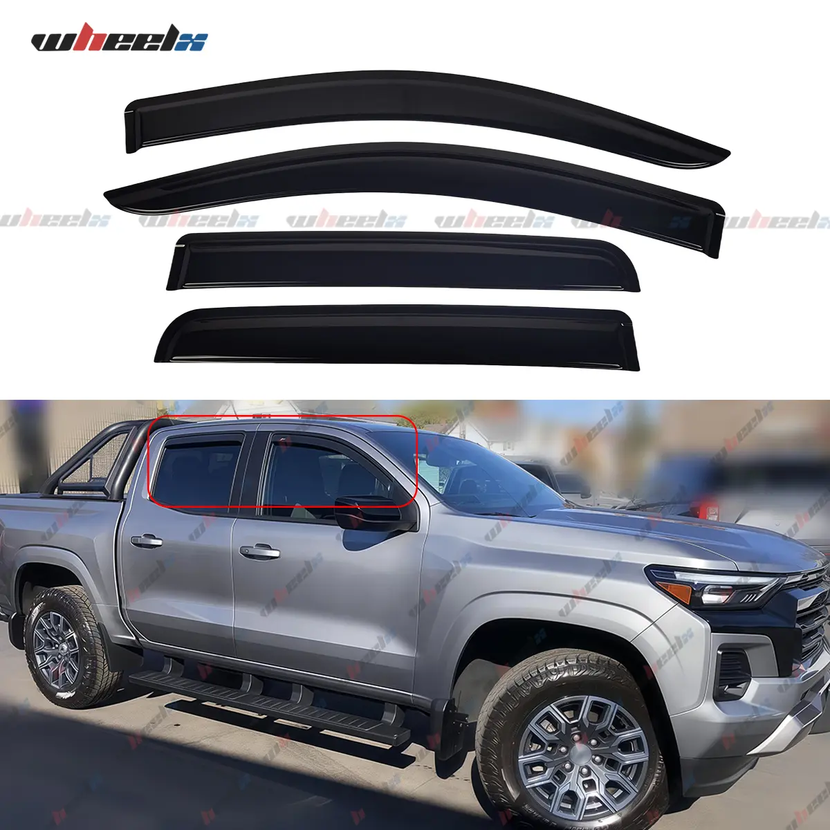 2023-2024 Chevrolet Colorado GMC Canyon Crew Cab Window Visors, 4PCS Rain Guards, Sun Shade Wind Deflectors, All-Weather Protection Direct-Fit Auto Accessories Upgrade