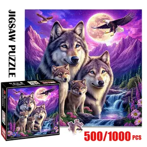1pc 1000 piece adult Jigsaw Puzzles 58x58cm Wolves, Eagles, Mountains and Moon in Scenic Landscape 500 pieces of paper puzzle, suitable for adults and families, large-scale DIY puzzle interactive toy game