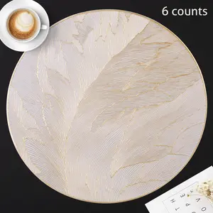 Round Leaf Pattern Placemat, 6 Counts Exquisite Non-slip Table Mat, Washable Placemat for Home Kitchen Dining Room Decor, Coasters, Kitchen Decorative Placemat, Household Placemat