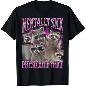 Physically Thicc Funny Raccoon Meme Bootleg Graphic 90s T-Shirt Graphic tees