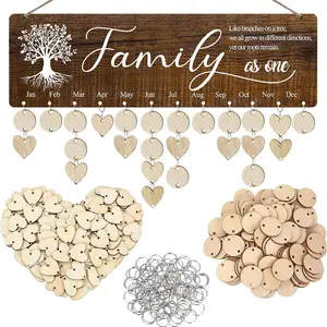 Wooden Family Birthday Calendar Board, 1 Set DIY Wall Hanging Calendar Plaque, Wall Decor for Home Office, Gift for Anniversary, Birthday, Holiday