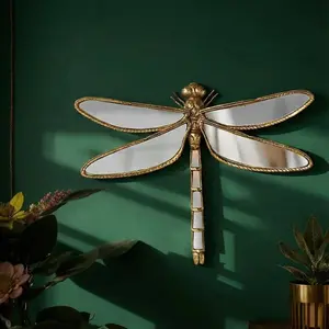 ✨ Whimsical Gold Dragonfly Mirror | Wall Mounted Mirror | "Enchanted Garden" Wall Decor | Brass Art Deco Accent, Reflective Wings, Statement Piece for Entryway/Nursery