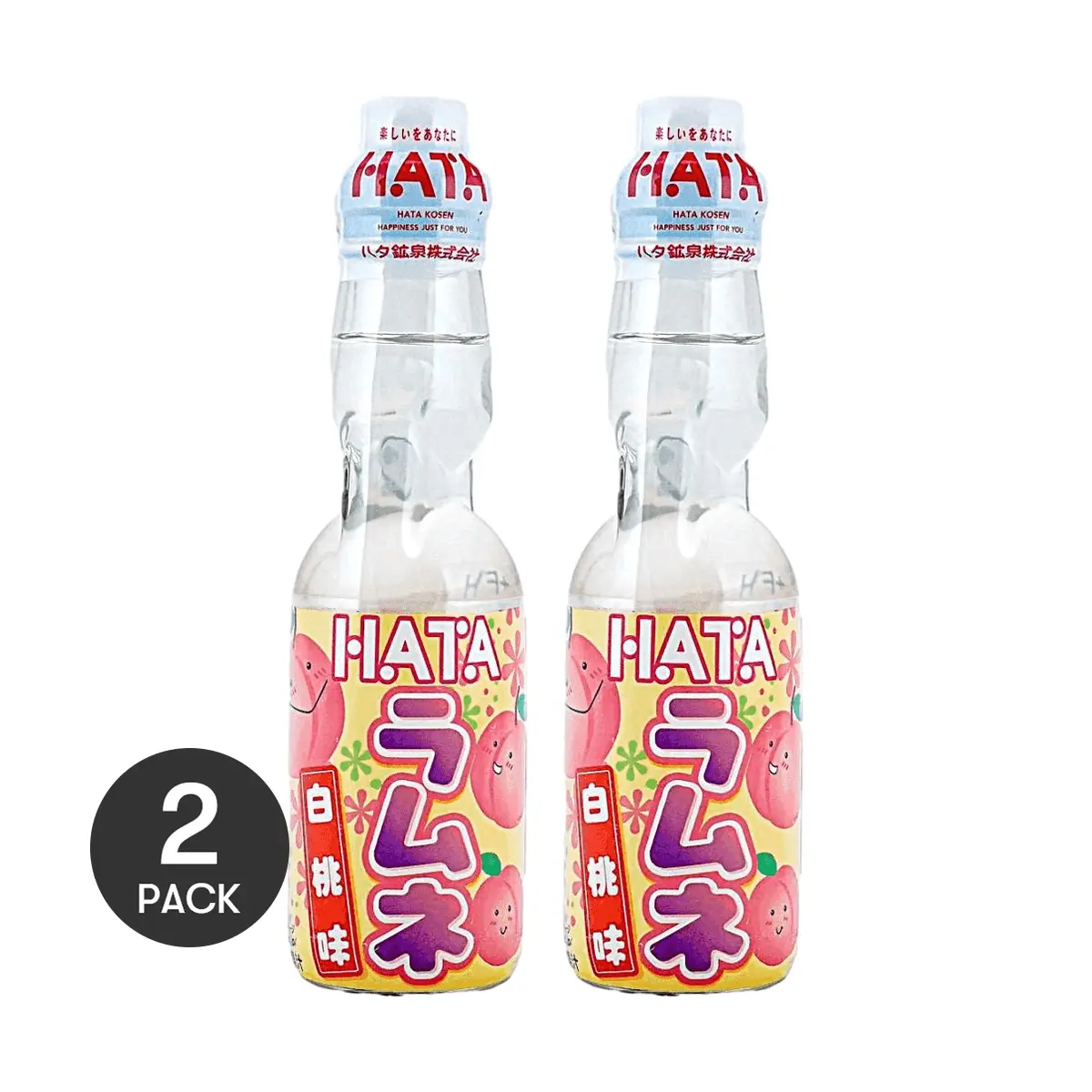 2 Pack HATAKOSEN Japanese Ramune Soda White Peach Flavor 200ml Bottles - Authentic Japanese Soft Drink, Refreshing Peach Taste, Perfect for Parties & Snacks