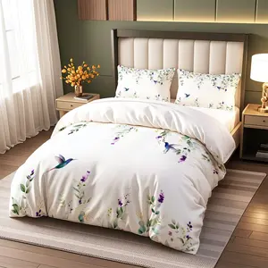 3-Piece Forest Floral Bird Print Bedding Set, Zippered Comfortable Bedding for Bedroom & Guest Room, Includes Duvet Cover + 2 Pillowcases, Soft Bedding Sets