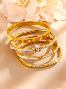 Elegant Stainless Steel Bracelet Set, Unique Design with Sparkling Rhinestones, Unisex Jewelry for All Seasons