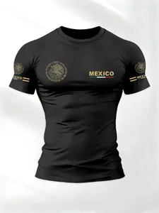 Men's Mexican Theme Design Cultural Pride Fashion Sporty Print Short Sleeve T-Shirt, Casual Loose Fit, Relaxed Cut, Perfect for Gym Outdoor Sports Streetwear