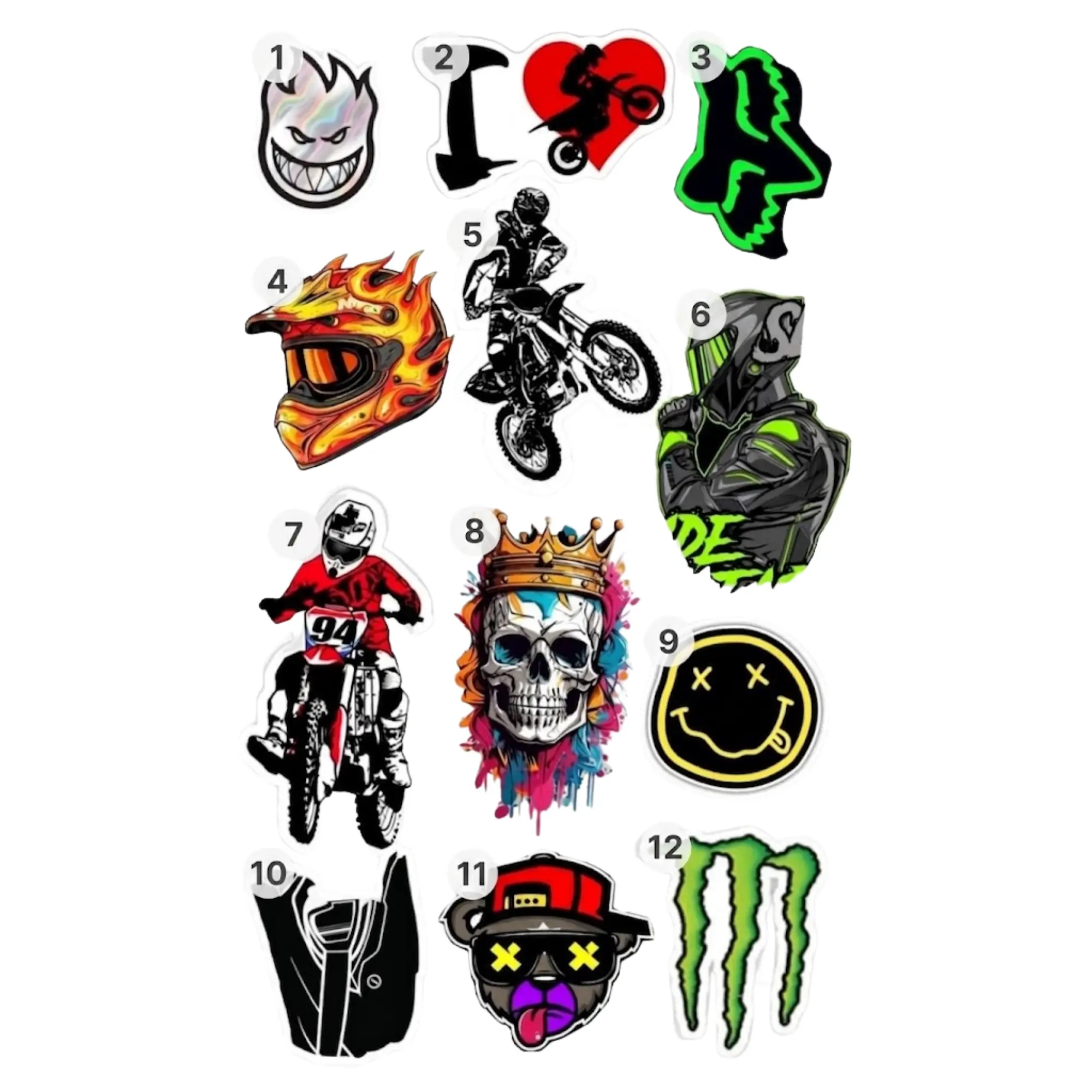 Motocross Dirt Bike Helmet Vinyl Stickers Pack - Waterproof Racing Motor Biker Decals for Helmet, Laptop, Water Bottle