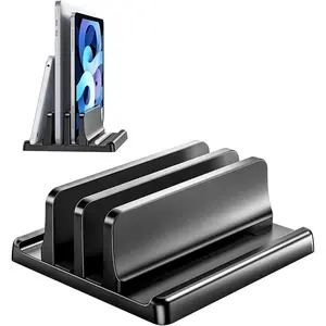 Vertical Laptop Stand for Desk, Dual Slots Plastic Laptop Holder with Space Saving 4-in-1 Design, Adjustable Laptop Stand Supports MacBook, Chromebook