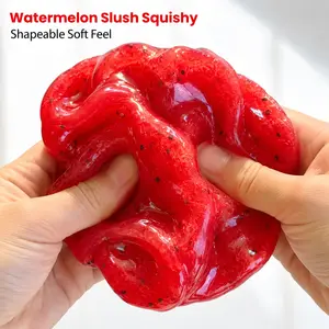Watermelon Ice Smoothie Slime Squishy Toy, Press-to-Dent Design, Crunchy ASMR Sound, Stretchy Moldable Squishy Fidget Stress Ball, Fun Desk Toy Gift for Teens Adults Students stoys