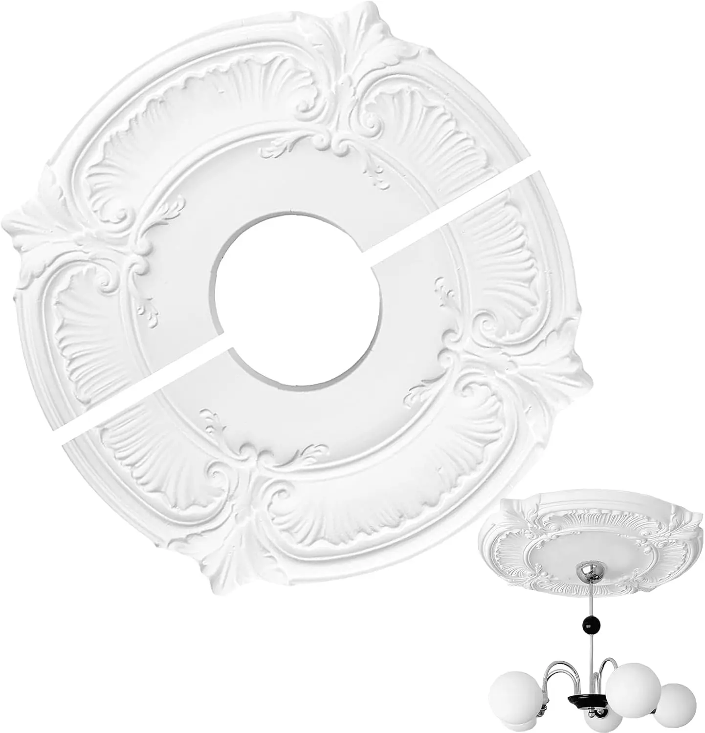 Lighting PU Ceiling Rose, Split/Monolithic Decorative Ceiling Medallion Ceilings Cover Plate for Light Fixtures Fans, 305mm OD X 87mm ID, White