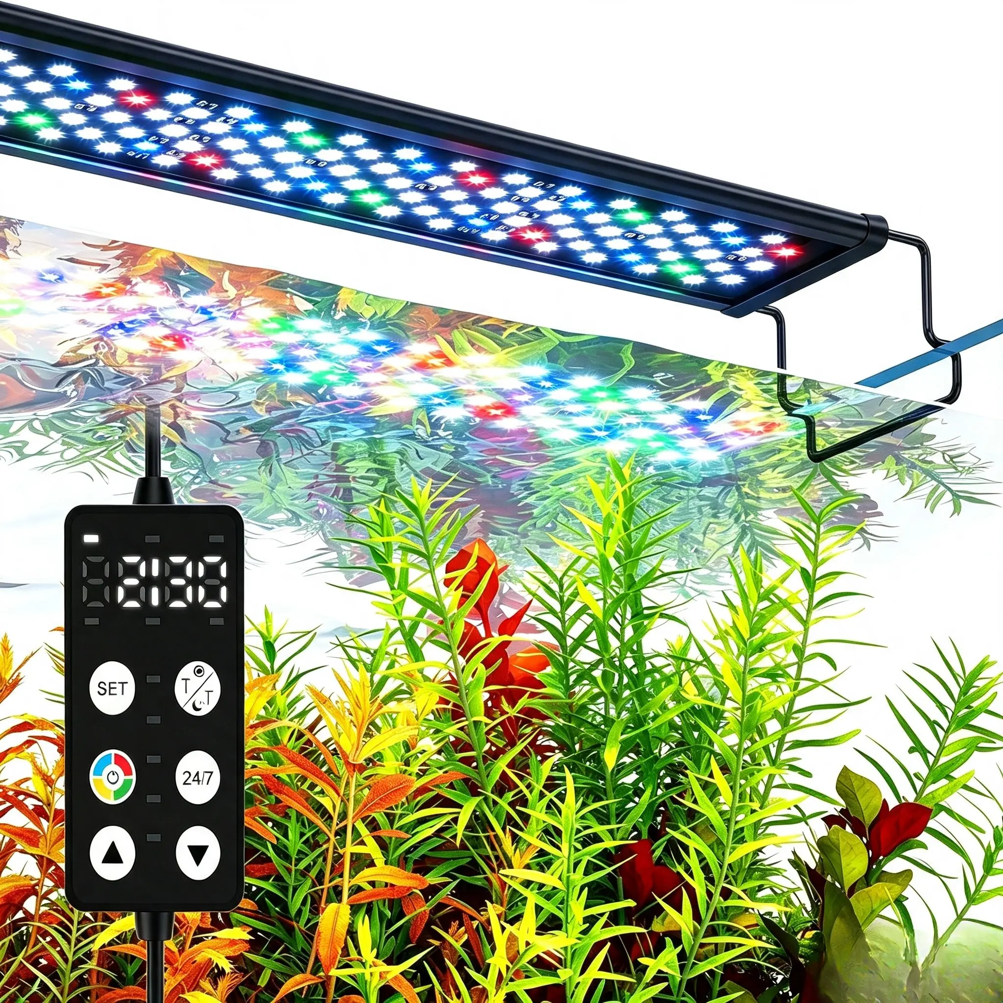 SEAOURA Freshwater Aquarium Light with 24/7 Timer for 36-42in Fish Tanks, High PAR LEDs for Plant Growth, 3 Timers with Memory, 20 Dimming Levels, 15min Smooth Fades, Adjustable Brackets, Slim Aluminum Full Spectrum