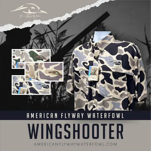 AFW Men's Wingshooter's Longsleeve Shirt - Menswear Army Style Casual Polyester Shirt, Relaxed Dry Fit, Expandable, Lightweight, Breathable Camouflage, Classic Pocket Fabric, Day Stretch, Tropical Hem Cape, Spandex Outerwear