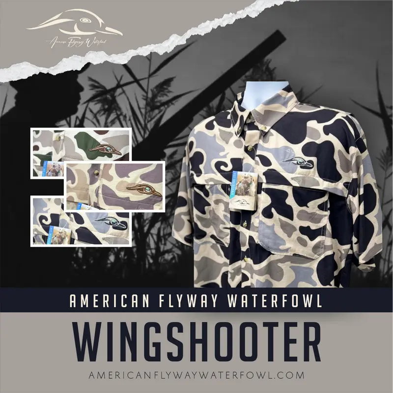 AFW Men's Wingshooter's Longsleeve Shirt - Menswear Army Style Casual Polyester Shirt, Relaxed Dry Fit, Expandable, Lightweight, Breathable Camouflage, Classic Pocket Fabric, Day Stretch, Tropical Hem Cape, Spandex Outerwear