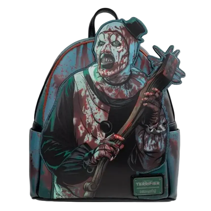 Loungefly Terrifier Exclusive Art the Clown Glow-in-the-Dark Polyurethane (PU) Mini Collectible Backpack, Backpack Silhouette, Horror Fandom Collectible, Small Convention Bag