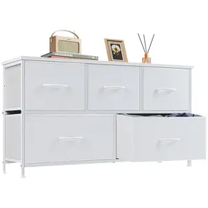 5-Drawer Fabric Storage Tower, Solid Stable Multifunctional Cupboard Cabinet Dresser – Bedroom Organizer Chest with Fabric Bins for Bedroom, Entryway, Closet Organization
