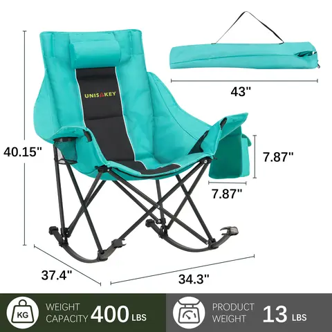 AHB Oversized Premium Outdoor Rocking Chair - 400lbs Capacity, 600D Oxford Fabric, Reinforced Steel, Fold & Go Bag, Large Size with Headrest & Cup-Holder Ease, Nonslip Curved Legs, Quick-Clean, Portable Rugged, Outdoor Folding Chair for Picnicking, Premiu