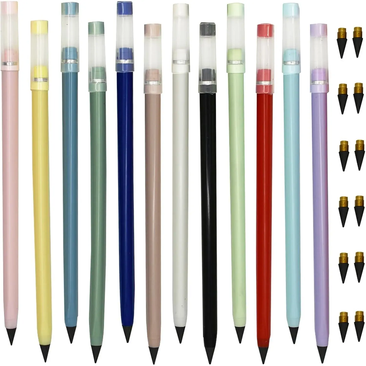 12 count Everlasting Inkless Graphite Pencil with 12 Replaceable Nibs Macaron Morandi Colors for School Students Party Office