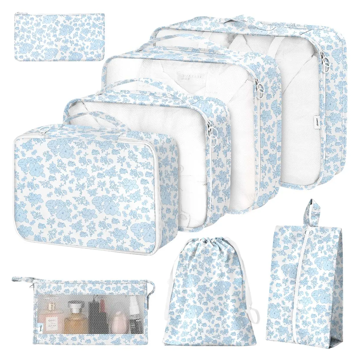 8-Pack Travel Packing Cubes Set, Travel Accessories for Luggage Organization Including Multipack Storage Bags for Carry-On Luggage, Laundry Organizer, Toiletry Case, Shoe Holder & Cosmetics Pouch
