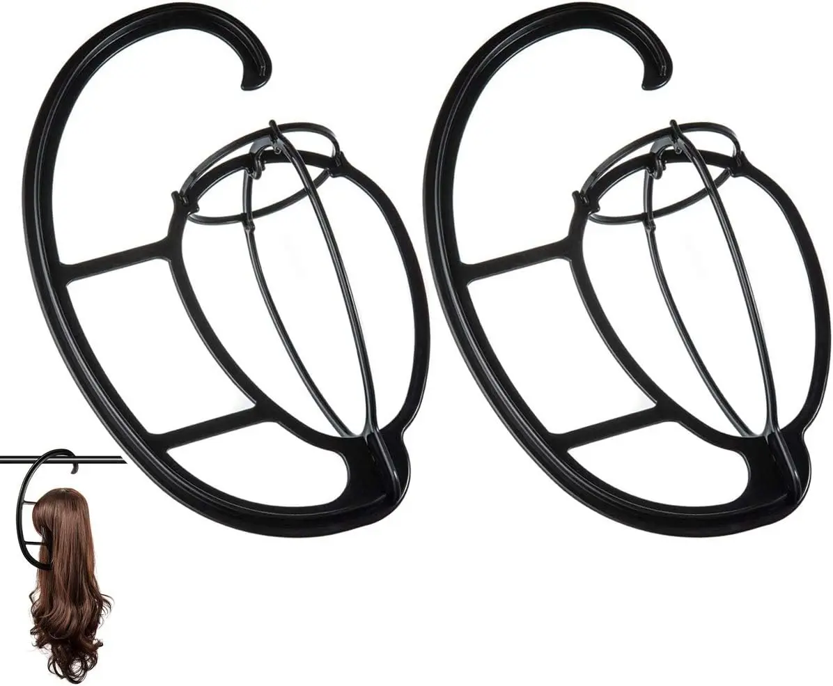 2 Sets Thick Plastic Adjustable Wall Hanging Wig Stand Hangers - Collapsible Leg, Irregular, No-Clip, Multifunctional Synthetic Wig Dryer Organiser for Bedroom