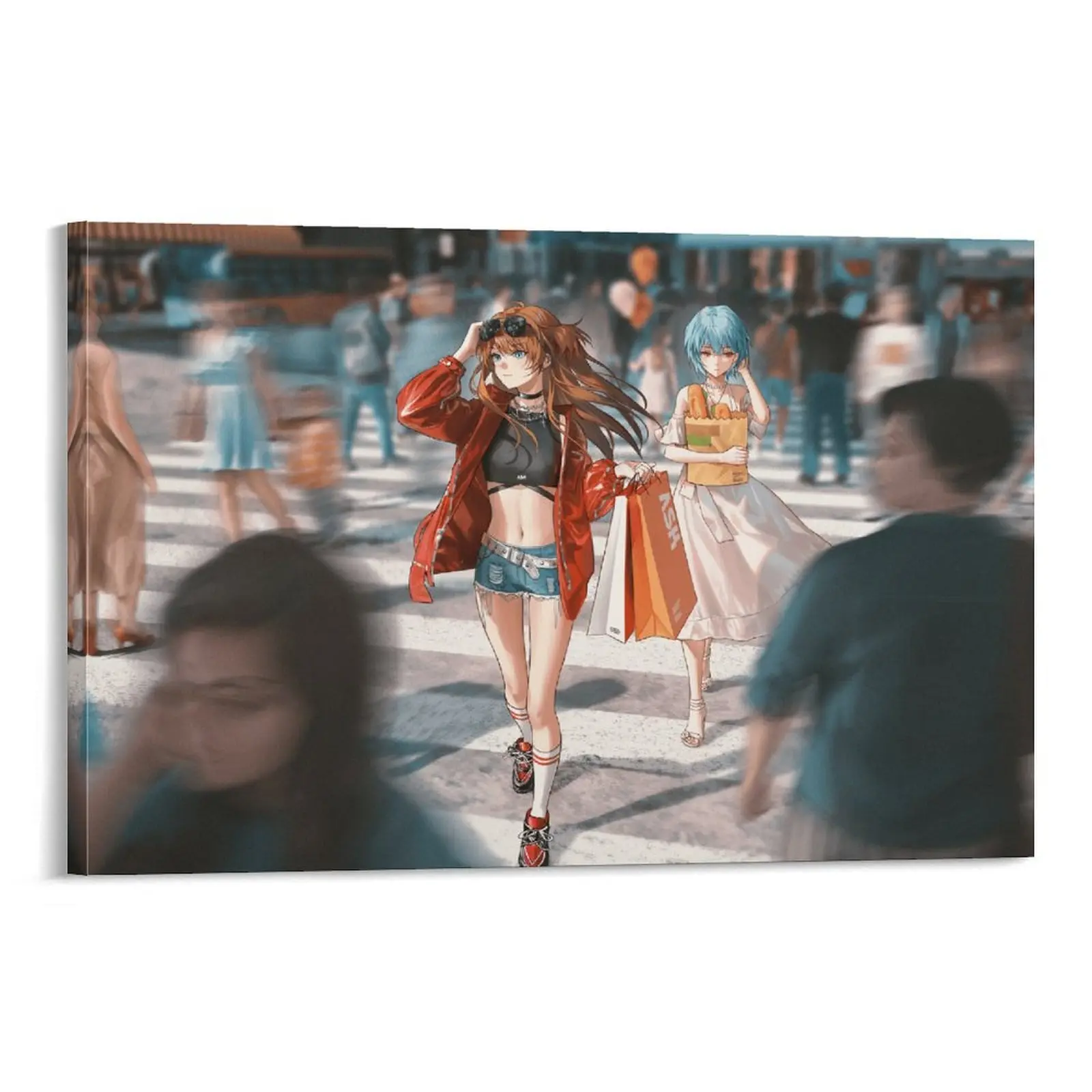 Neon Genesis Evangelion Canvas Wall Art Asuka Rei Anime Poster for Bedroom Gaming Room Decor, Japanese Sci Fi Artwork Print, EVA Fan Gift Collection Wall Decoration