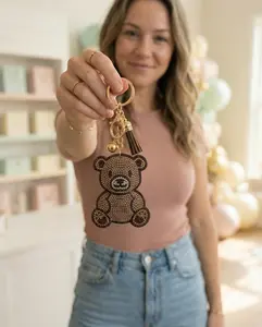 Rhinestone Teddy Bear Keychain: Sparkly Brown Bear Bag Charm with Tassel