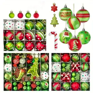 46-Pack Red/Green/White Christmas Ball Ornaments 🎄🎀 - Polka Dot Hanging Decor, Shiny Plastic Tree Trimmings, Perfect for Home Indoor Holiday Parties (Excl. Gold/Silver Hats), Black Friday Deal: Ideal Christmas/New Year Decor Gift
