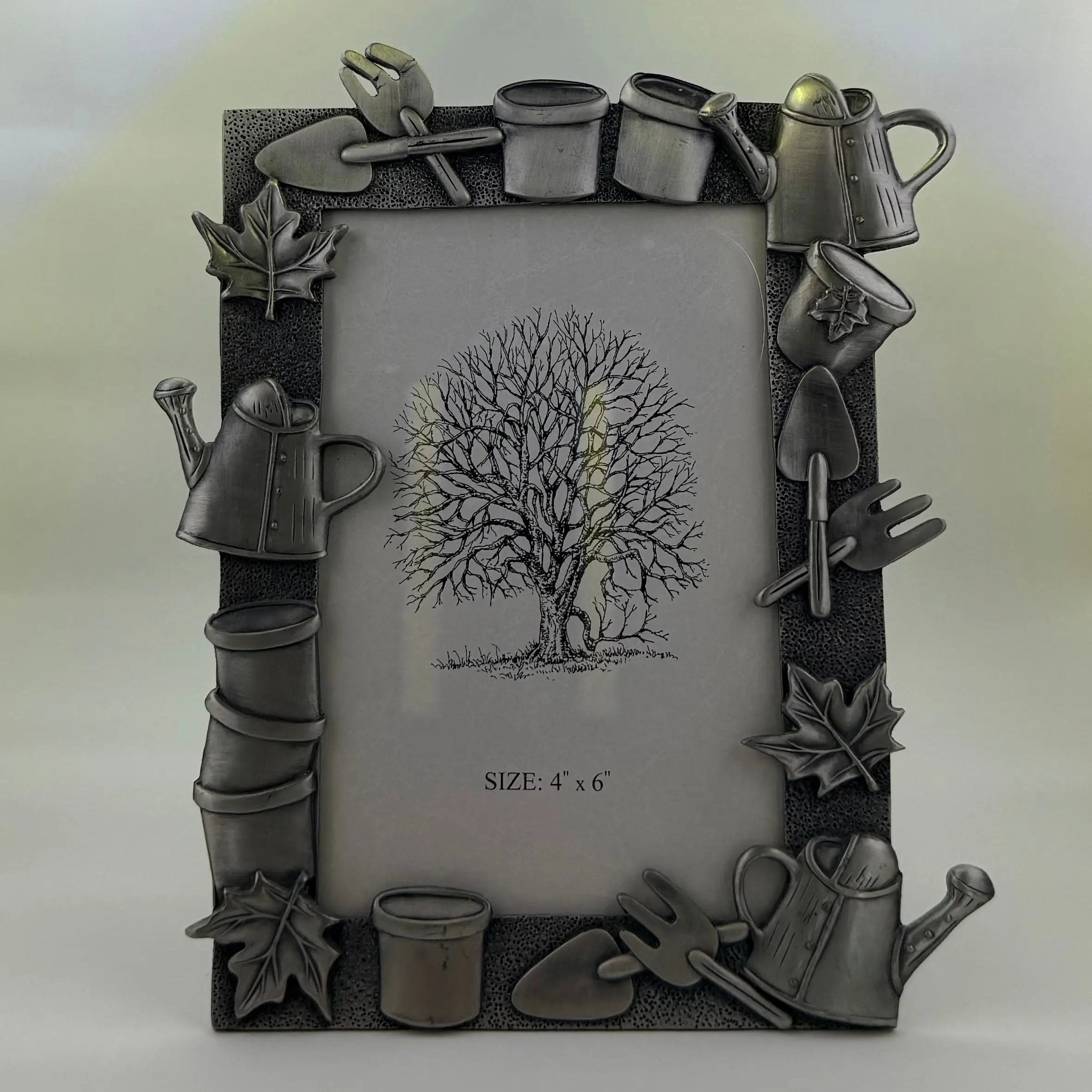Pewter Gardening Picture Frame 4"x6" - Watering Can & Garden Tools Design