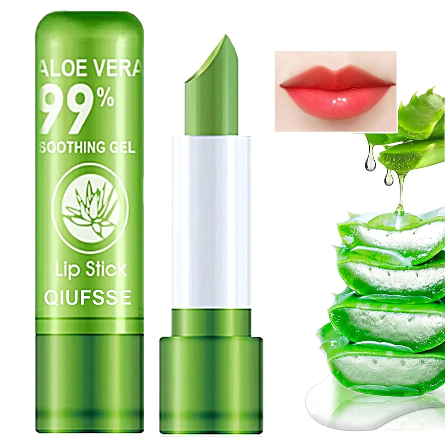 2PCS Aloe Vera Lipstick, Moisturizing Aloe Lipstick Magic Temperature Color Change Lipstick Lip Balm Lip Stain Long Lasting Waterproof Lip Makeup Gloss Moisturizer