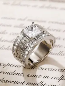 1 PC Elegant Cubic Zirconia Solitaire Engagement Ring For Women For Wedding Anniversary Party Jewelry Valentine's Day Gift