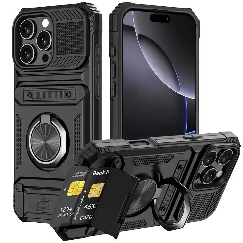 Ring Magnetic For Samsung A14 4G A15 A16 A17 A26 A35 A36 A55 A56 5G S23 S24 S25 Plus Ultra S25 Edge Shockproof Heavy Duty Hard Phone Case with Card Slot Stand