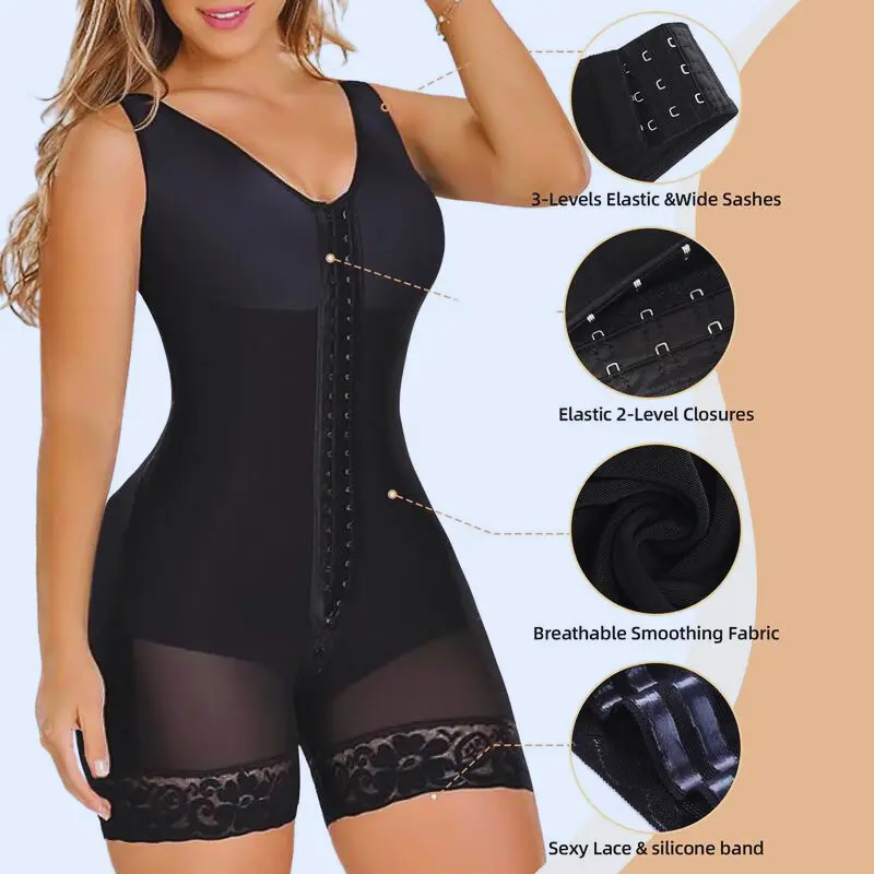 MURAD KYRIE Fajas Colombianas Shapewear Bodysuit – Strong Tummy Control Butt Lifter, Zipper Crotch, Breathable,Adjustable 3-Level Hooks, Zipper Crotch, Butt Lift