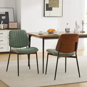Dining Chairs Set of 2, Mid Century Modern Kitchen Chairs, Upholstered Linen Kitchen Dining Chair Comfy Side Chair with Walnut High Backrest for Dining Room, Olive Green