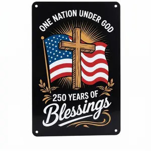 USA 250th Anniversary Christian Metal Sign “One Nation Under God” – Patriotic Cross Wall Decor, 1776–2026 Faith-Based 4th of July Sign, 8x12 Inch