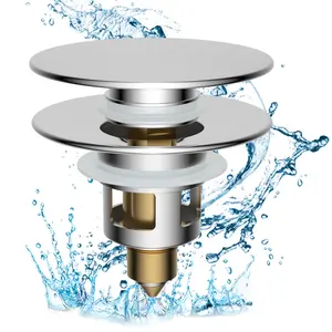 Hibbent All Metal 2 in 1 Bathroom Sink Stopper, Universal Pop Up Drain Strainer, Brass Bullet Core Push Type Sink Stopper for 1''~2.3'' Basin, Big Push Button, Anti Clogging Drain Filter
