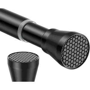 Black Tension Curtain Rod 45-77 inch, Adjustable Curtain Rod No Drill Tension Rod, Spring Tension Shower Curtain Rod for Bathroom Window Closet