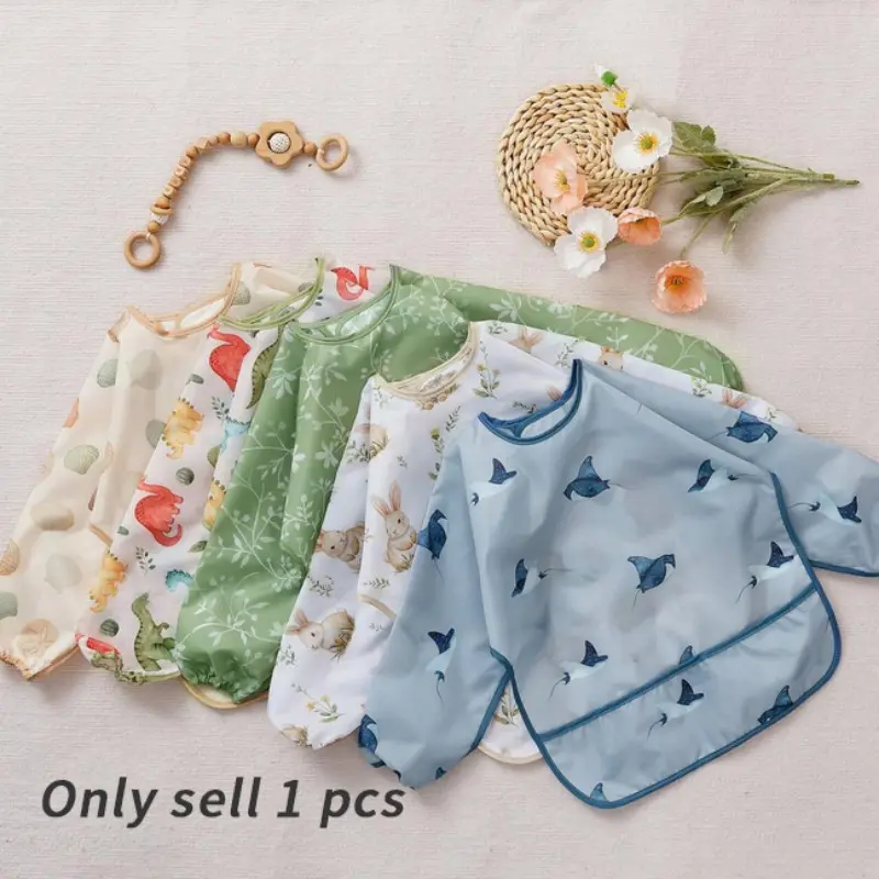 Waterproof Long Sleeve Bib, 1 Count Washable Reusable Feeding Bib, Drool Bibs, Newborn Bibs, Soft Toddler Bibs for 6-24 Months, Baby Care & Health Supplies, Feeding Accessories, Waterproof Material