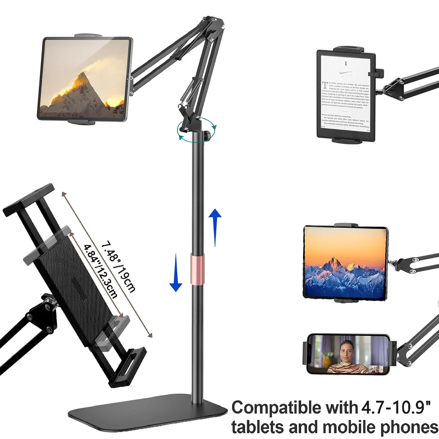[DealsForYouDays] Tablet Floor Stand With Weight Base For Kindle, Overhead Bed Phone Stand Angle Height Adjustable Holder, Kindle Accessories,Universal Floor Stand Compatible For Kindle Tablet iPadPro Air Mini 4.7-11 inch