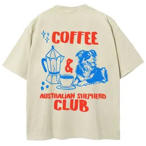 Coffee Australian Shepherd Club T-shirt, Unisex Casual Cotton Comfort Shirt, Vintage CrewNeck Acid Washed Oversized Drop Shoulder Heavyweight T-shirt, Baggy Workout Tops Short Sleeve Shirt