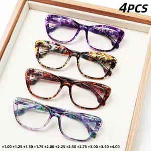 4 Pack Reading Glasses Blue Light Blocking Computer Readers for Women Eyeglasses With Spring Hinge Anti Fatigue Floral Pattern Holiday Gift Mix Color