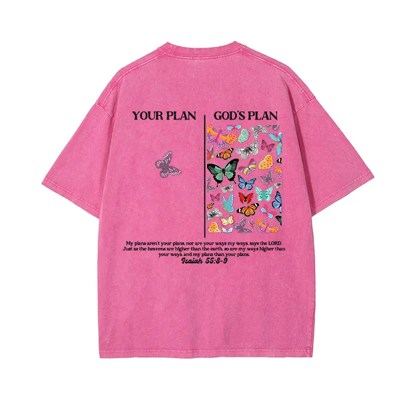 Casual 'God's Plan' Graphic Print T-Shirt, Unisex Solid Cotton Top with Washed Finish, Breathable Short Sleeve for Daily Wear, Shortsleeve