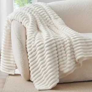 Bamboo Fiber Blankets 3 Size for Bed 300GSM Soft & Warm Fleece Decorative Striped Blankets for Adult Anti-Pilling Portable Grade A