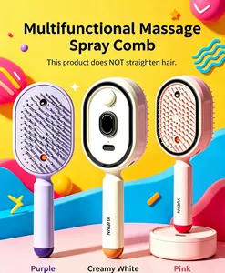 Electric Spray Air Cushion Massage Comb,3-in-1 Multifunctional Hairbrush-Nano Fine Mist Spary,Red Light Therapy,and Retractable Design,for Hair Care,Scalp Massage,Daily Styling