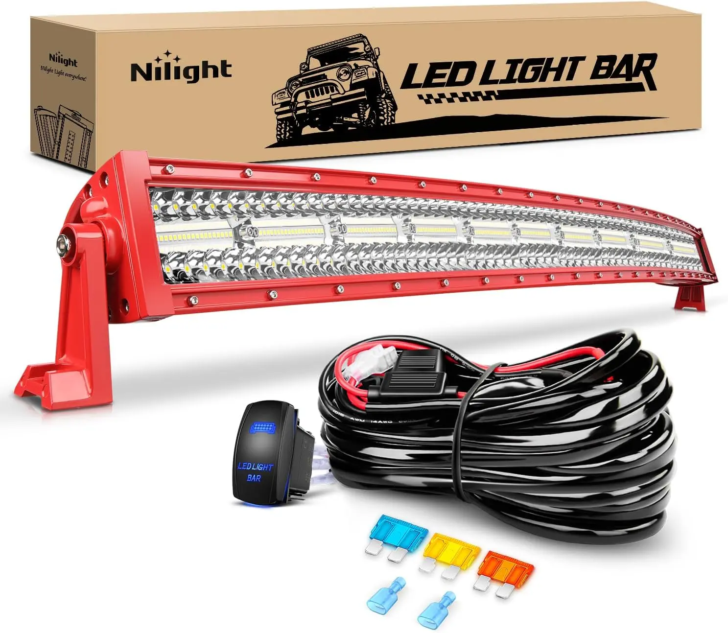 Nilight 42-Inch Red Shell Triple Row Spot-Flood Combo LED Truck Light Bar - Light Bars for Trucks with Wiring Harness Kit, Bulbs, Adjustable Mount Sets, Aluminum Alloy Heat Dissipation, High-Quality LED Chips, Offroad Lighting, Led Work Lights, Foggy Weat