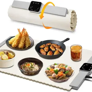 Food Warmer Mat, BRAVESTONE Electric Portable Silicone Warming Plate, Roll Up Heating Tray for Food, 5 Heat Levels, 24x15.7, White Heater