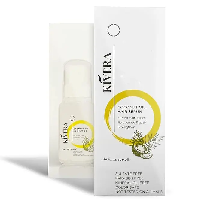 KIVERA Coconut Oil Hair Serum for Rejuvenate & Strengthen Hair - 1.69 FL Oz - Men & Women Hair Growth Serum - Haircare Gel Frizz Repair Moisture Glossy Moisturizing Silky Nourishing Smooth