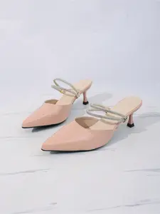 Women's Pointed Toe Rhinestone Ankle Strap Slingback Heels, Patent Leather Kitten Heel Pumps, Elegant Office Dress Shoes