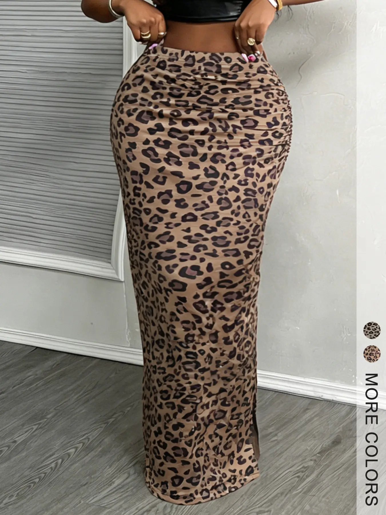 Women's Leopard Print Side Slit Long Skirt, Sexy Bodycon Dress, Perfect for Club Parties and Night Out, All Seasons, High Waist, Loose-Fitting