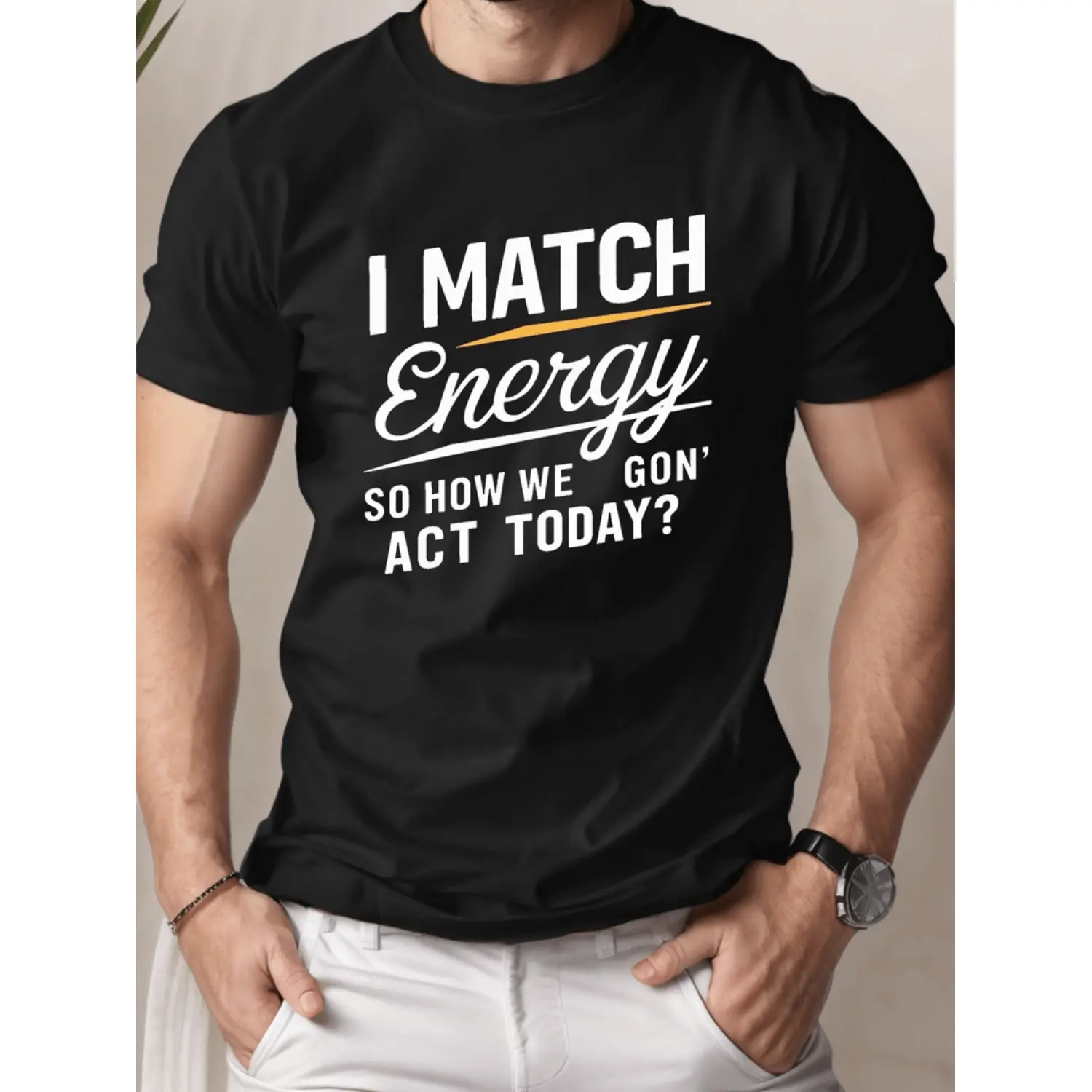 [100% Cotton] i match energy pure cotton mens tshirt fit 1 pc 100 cotton t shirt black -1