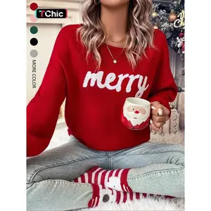 WOMEN'S RED PULLOVER SWEATER, CHRISTMAS FALL/WINTER 2025 OUTFIT, ROUND NECK CASUAL CUTE PULLOVER SWEATER FOR WOMEN, SUITABLE FOR DAILY OUTINGS, PARTIES,  LADIES CHRISTMAS AUTUMN-WINTER CLOTHES Womenswear Breathable