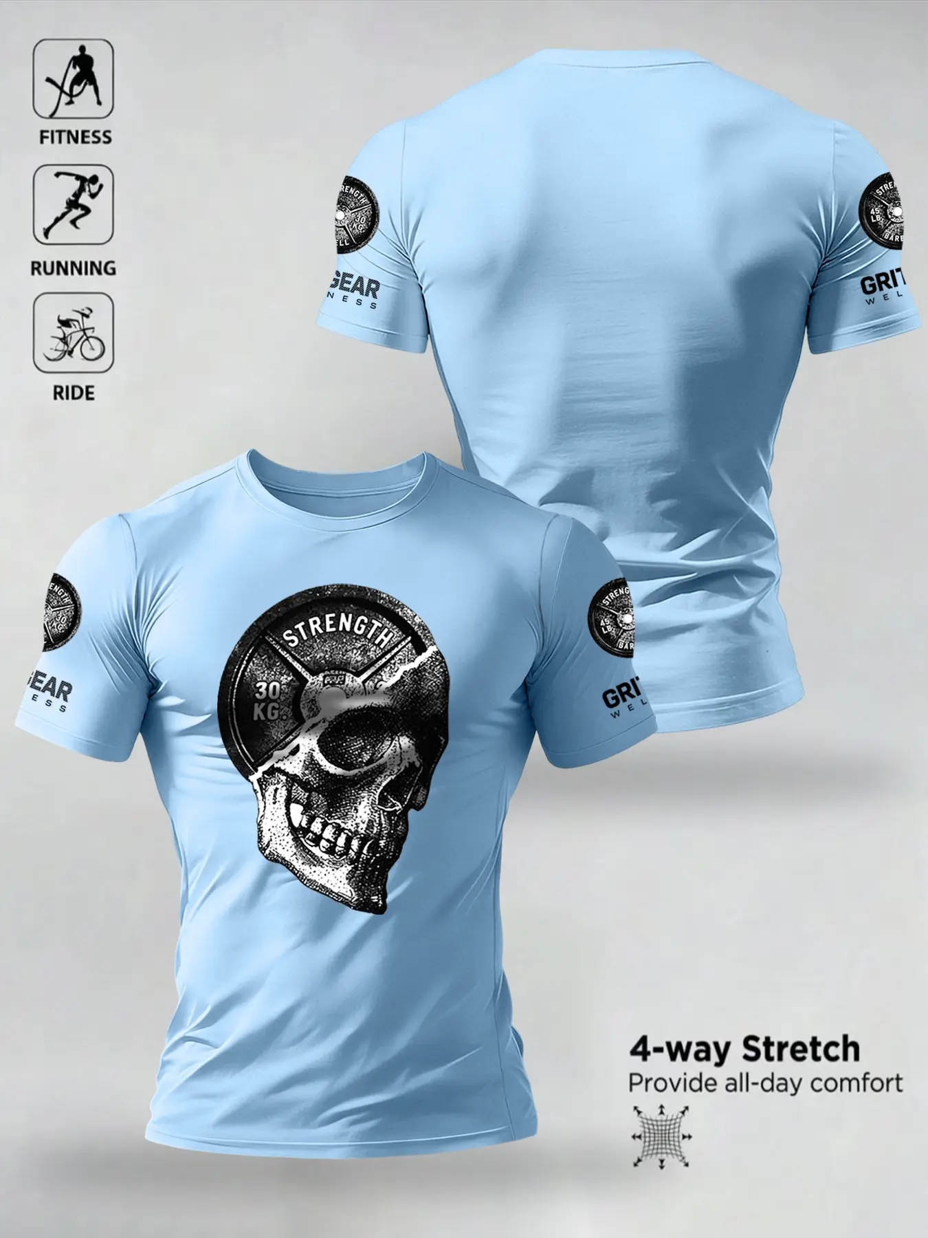 Men's Summer Top, Casual Short Sleeve Round Neck T-Shirt, Dumbbell Pattern, Vintage American Gym Wear, Comfortable Breathable Outdoor Fitness, Athletic Shirt, Breathable Sports Tee, Breathable Gym Shirts